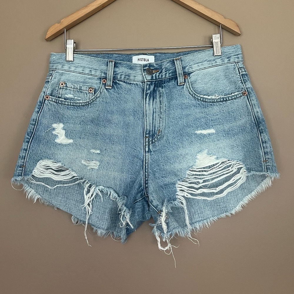 {Pistola} Distressed Denim Jean Shorts in Blue - Womens 29